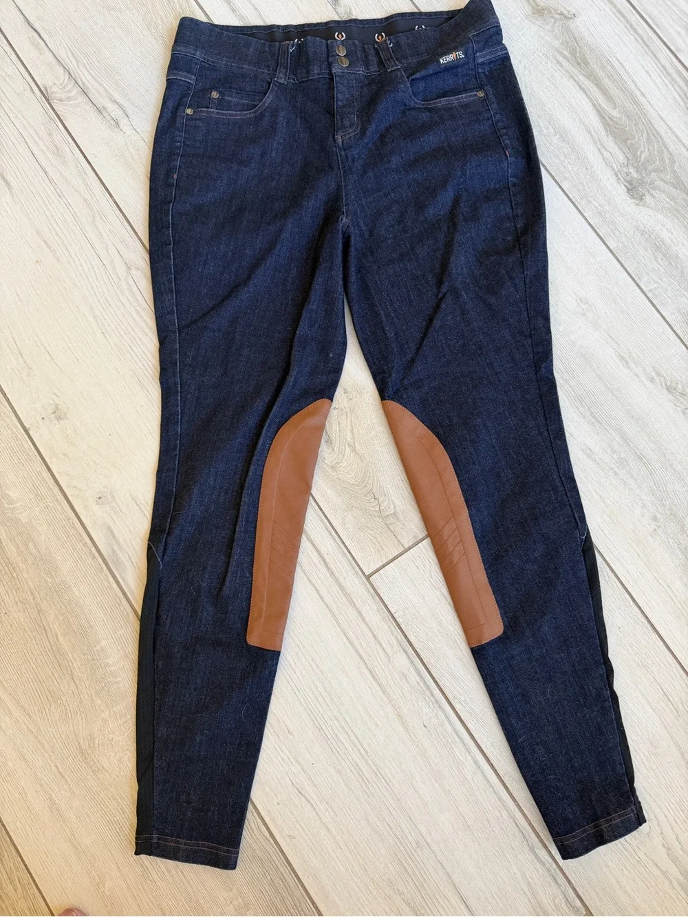 NWOT Kerrits Dark Blue Skinny Riding Jeans with Brown Knee Patches